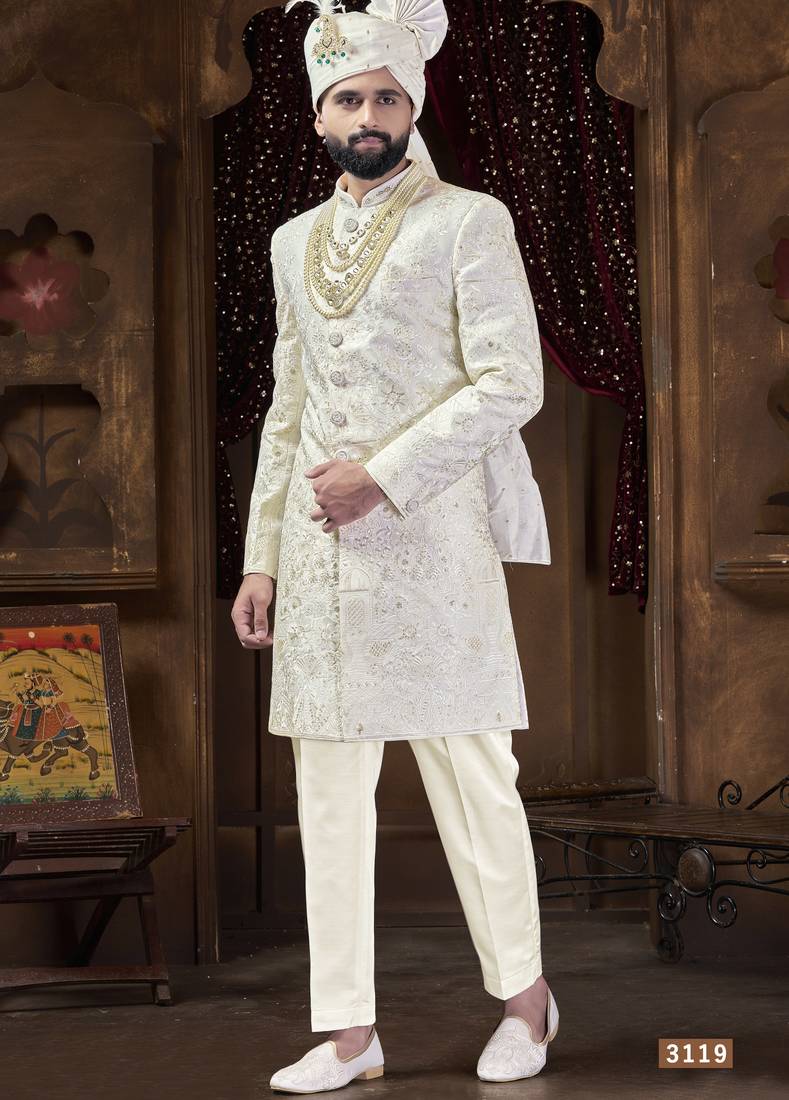 Off white sherwani for men | men's wedding wear