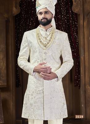 Off white sherwani for men | men's wedding wear 2