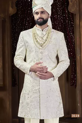Off white sherwani for men | men's wedding wear