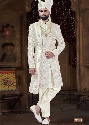 Off white sherwani for men | men's wedding wear 1