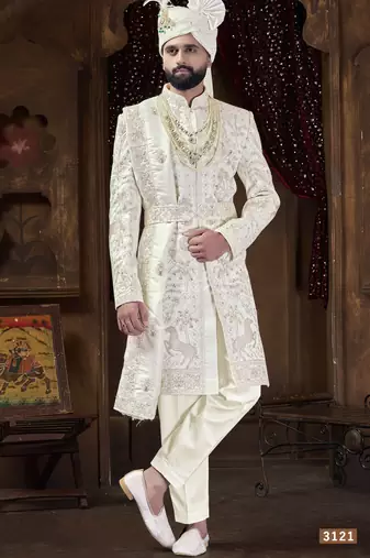 Off white sherwani for men | men's wedding wear