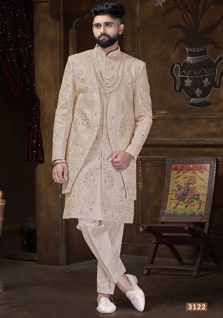 Rose gold pink sherwani for men | men's wedding wear