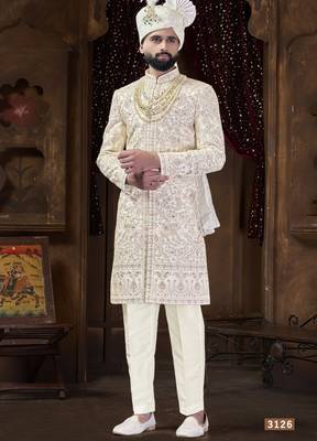 Off white sherwani for men | men's wedding wear 1