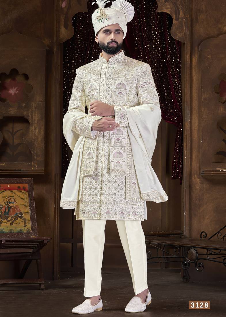 Off white sherwani for men | men's wedding wear
