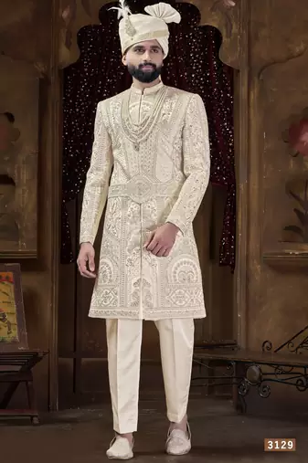 Beige sherwani for men | men's wedding wear
