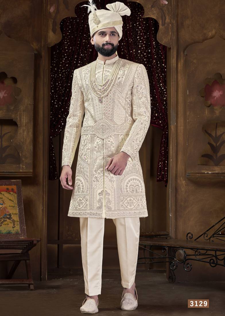 Beige sherwani for men | men's wedding wear