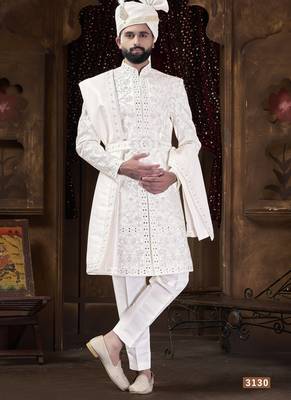 White sherwani for men | men's wedding wear 1