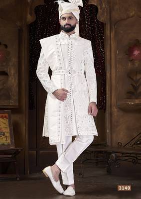 Off white sherwani for men | men's wedding wear 1