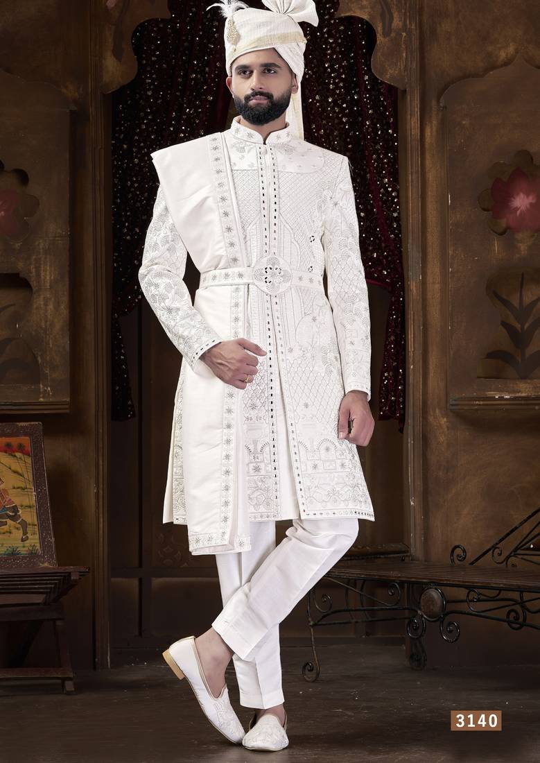 Off white sherwani for men | men's wedding wear
