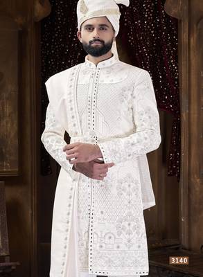 Off white sherwani for men | men's wedding wear 2