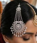 Silver-Finished Bridal Passa – Zircon Studded Jhumar Hair Jewelry for Weddings