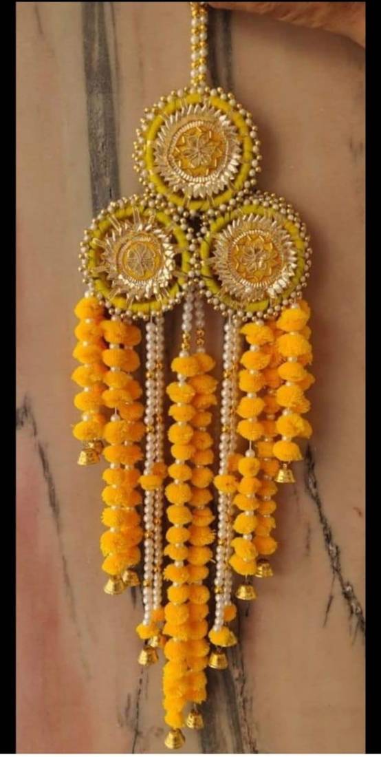 handcrafted genda florel pearl door hanging latkan decorative wall hanging for home decor (pack of 2)