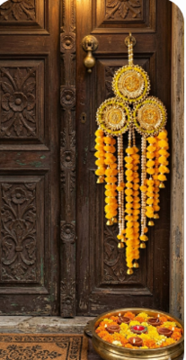 handcrafted genda florel pearl door hanging latkan decorative wall hanging for home decor (pack of 2) 3