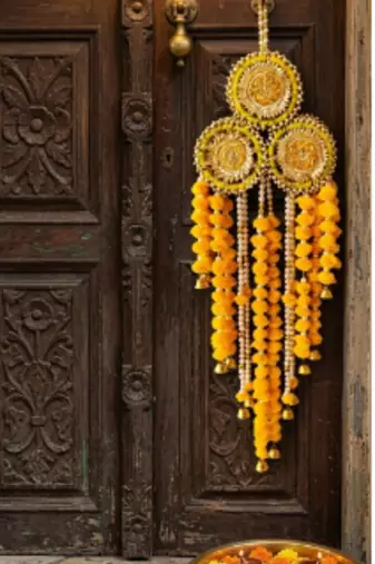 handcrafted genda florel pearl door hanging latkan decorative wall hanging for home decor (pack of 2)