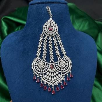 Handmade Silver Cubic Zirconia Passa with Ruby Accents – Traditional Mughal Jhumar Headpiece 3