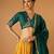 Green embroidered blouse with yellow flared lehenga with embroidered dupatta