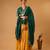 Green embroidered blouse with yellow flared lehenga with embroidered dupatta