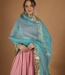 Light pink chanderi lehenga set with zari blouse & katan silk dupatta