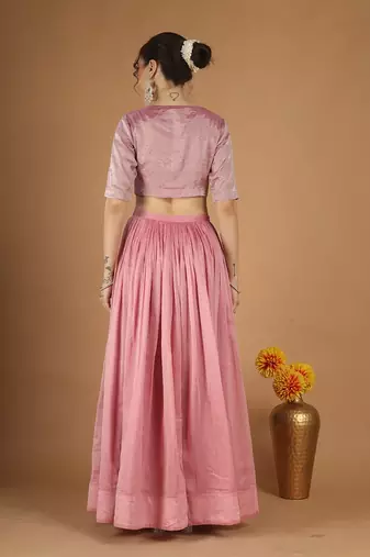 Light pink chanderi lehenga set with zari blouse & katan silk dupatta
