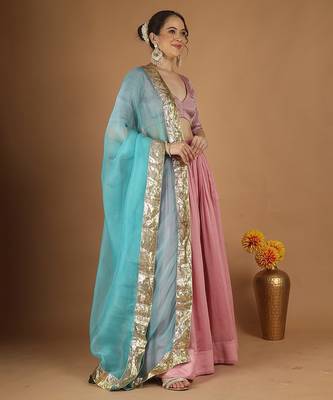 Light pink chanderi lehenga set with zari blouse & katan silk dupatta 5