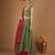 Olive green chanderi layered skirt set with hot pink katan silk dupatta