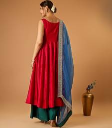 Hot pink corset anarkali with green palazzo & embroidered lace katan silk dupatta