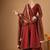 Maroon chanderi wrap anarkali set with zari striped dupatta