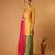 Zigzag zari weave yellow short kurta with green palazzo and hot pink katan silk dupatta