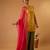 Zigzag zari weave yellow short kurta with green palazzo and hot pink katan silk dupatta
