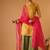 Zigzag zari weave yellow short kurta with green palazzo and hot pink katan silk dupatta