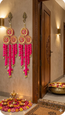 handmade genda florel pearl door hanging latkan decorative wall hanging for home decor (pack of 2) 2