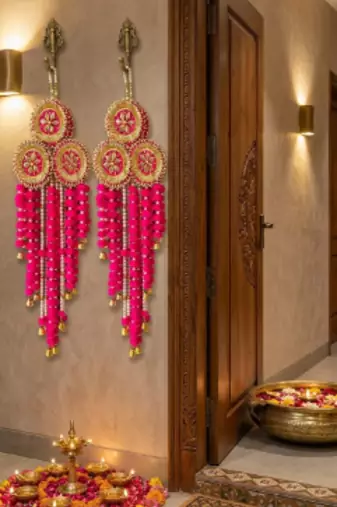 handmade genda florel pearl door hanging latkan decorative wall hanging for home decor (pack of 2)