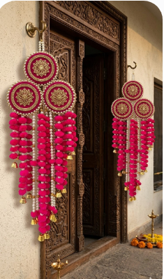 handmade genda florel pearl door hanging latkan decorative wall hanging for home decor (pack of 2) 3