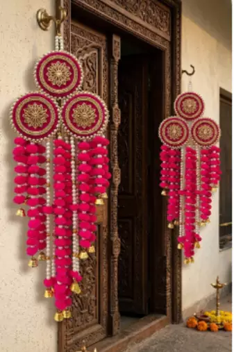 handmade genda florel pearl door hanging latkan decorative wall hanging for home decor (pack of 2)