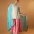 Silver embroidred zari silk wrap kurta with pink sharara & light blue embroidered dupatta
