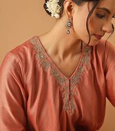 Coral embroidered chanderi kurta set with tissue dupatta