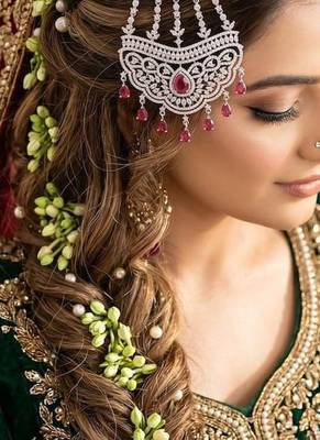 Silver Finish Ruby Red CZ Bridal Passa Jhumar, Pakistani Wedding Jewelry 1