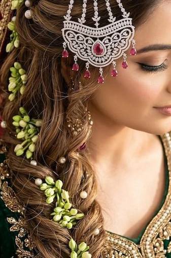 Silver Finish Ruby Red CZ Bridal Passa Jhumar, Pakistani Wedding Jewelry