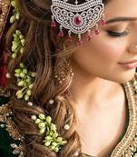Silver Finish Ruby Red CZ Bridal Passa Jhumar, Pakistani Wedding Jewelry