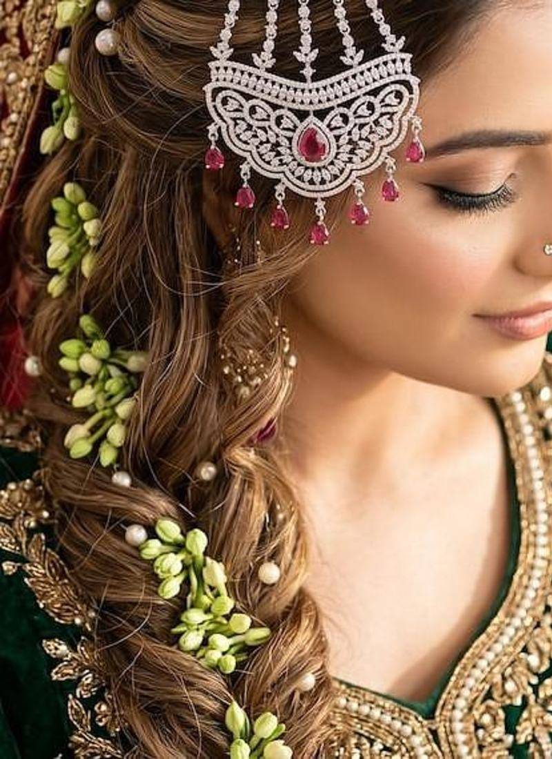 Silver Finish Ruby Red CZ Bridal Passa Jhumar, Pakistani Wedding Jewelry