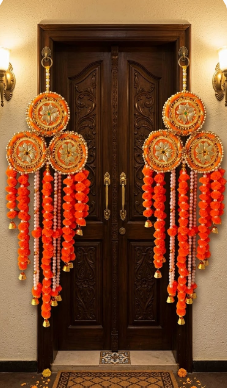 handmade genda florel pearl door hanging decorative wall hanging for home temple wedding festival decor (pack of 2) 2