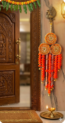 handmade genda florel pearl door hanging decorative wall hanging for home temple wedding festival decor (pack of 2) 3