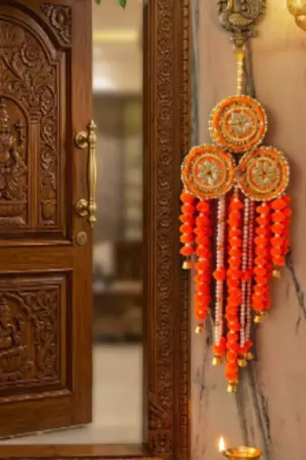 handmade genda florel pearl door hanging decorative wall hanging for home temple wedding festival decor (pack of 2)