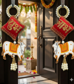 decorative shubh nandi cow pearl hanging for home entrance mandir wall decor traditional decoration (pack of 2)