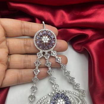 Royal Lavender Tanzanite Passa Jhumar: Silver-Plated Cubic Zirconia Bridal Tikka 3