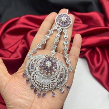 Royal Lavender Tanzanite Passa Jhumar: Silver-Plated Cubic Zirconia Bridal Tikka 4