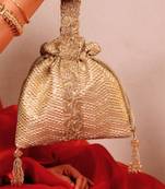 Gold silk woven potli bag