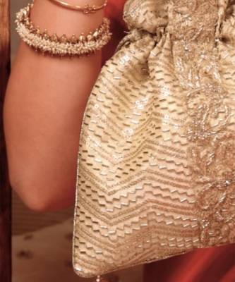 Gold silk woven potli bag 4