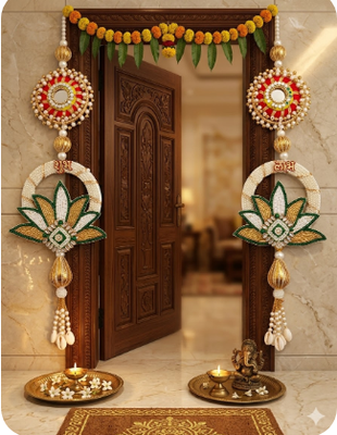 handmade decorative home wall hanging for elegant decor home pooja room and hanging decoration (pack of 2) 3