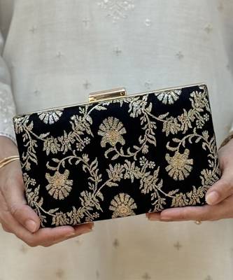 Black silk metallic clutch 2